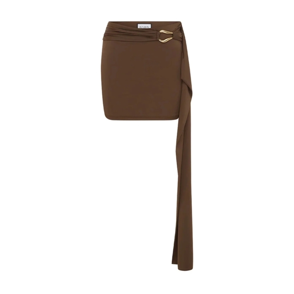 Runaway The Label Jasmine Brown Mini Skirt with Gold D-Ring Detail Size Small‎